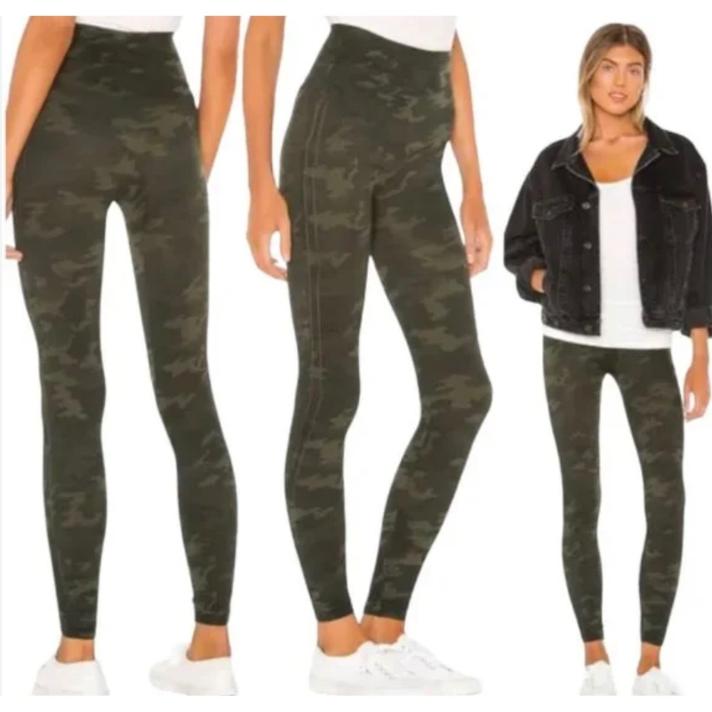 Spanx‎ Look at Me Now Leggings - Green Camo - Seamless - Yoga - Athletic small